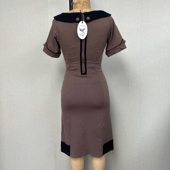 NWT Deadstock 2000s Color Block Brown Black Retro Pencil Dress - Picture 3 of 6
